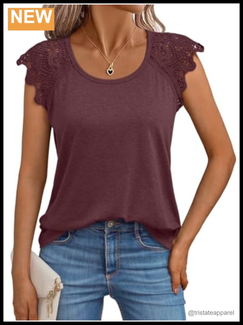 Womens Lace Cap Sleeve Crewneck Top Casual Dressy Summer Tee